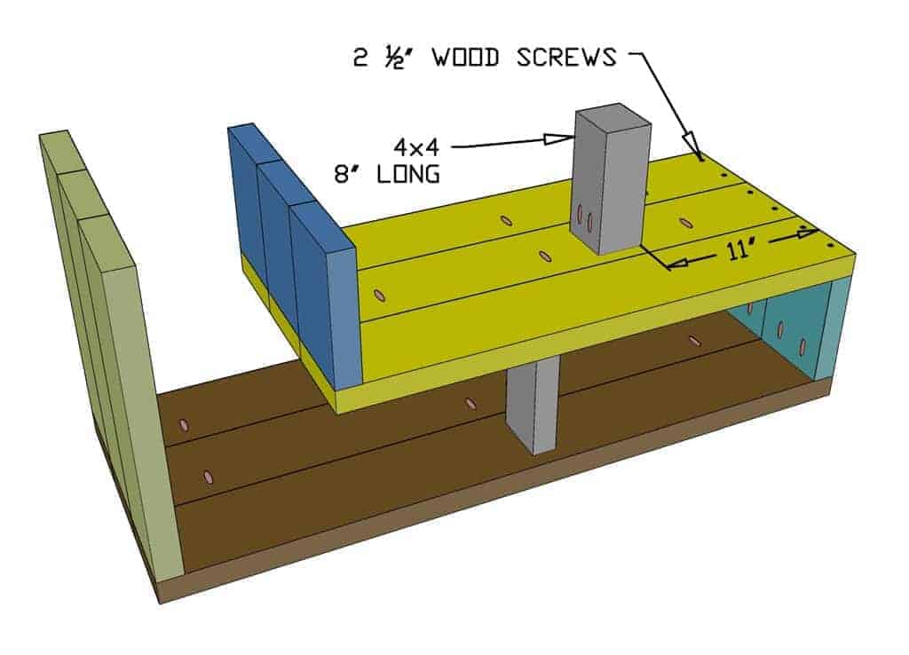 middle section of the DIY Shoe Rack Bench