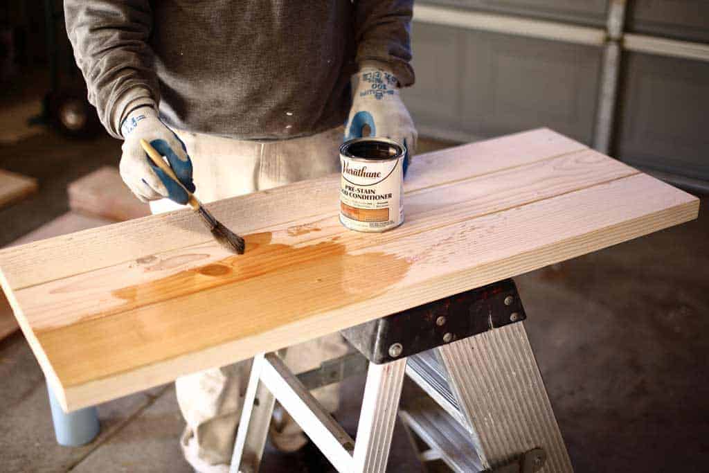 using pre stain on DIY Shoe Rack Bench