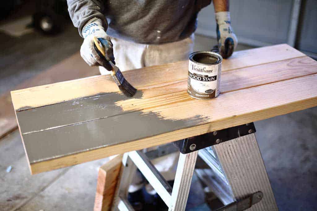 staining wood for DIY Shoe Rack Bench