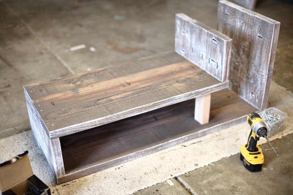 attach the middle section for DIY Shoe Rack Bench