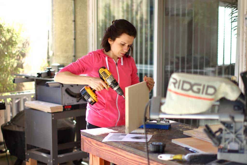 drilling pocket hole screws for DIY Storage for Toys