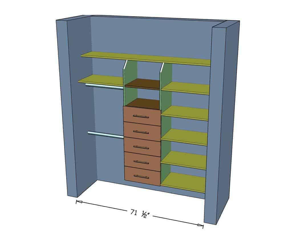 DIY Closet Organizer with Drawers dimensions