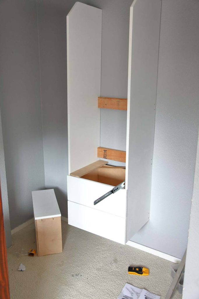 install drawer slides for the DIY Closet Organizer with Drawers