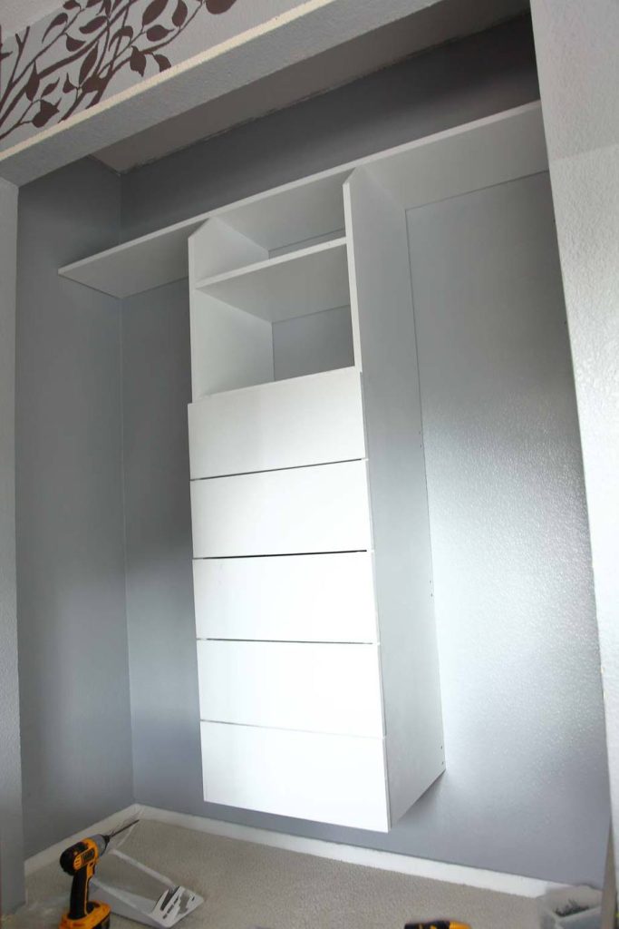 insert all drawers for the DIY Closet Organizer with Drawers