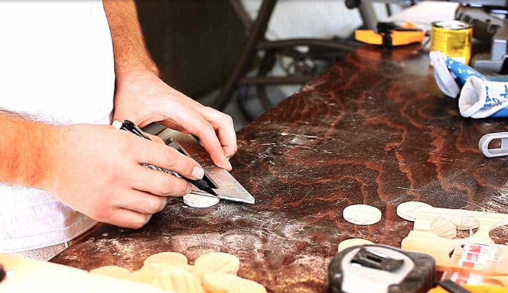 drawing a line on the disc for DIY Family Calendar Board