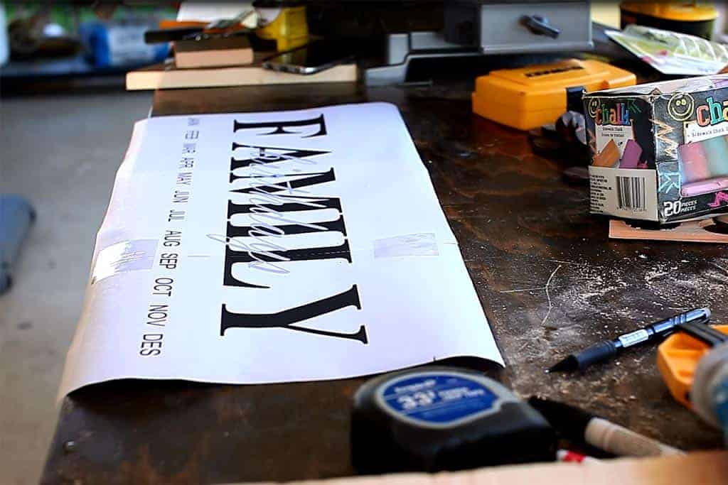 placing text template over DIY Family Calendar Board