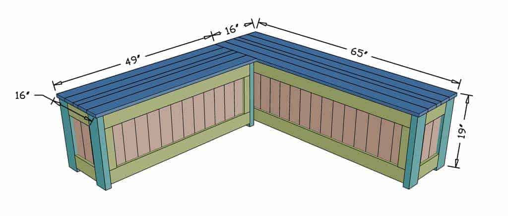 DIY Corner Storage Bench dimensions