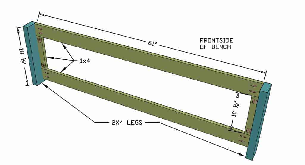 assemble the front of the frame for the DIY Corner Storage Bench