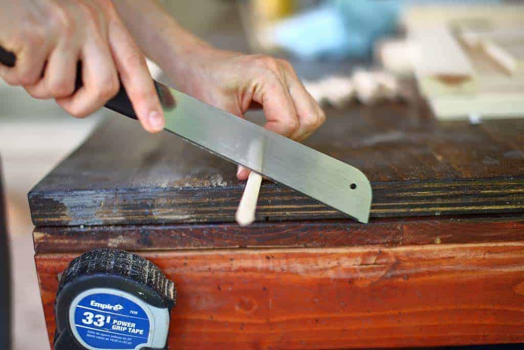 cutting dowels to cover the pocket holes