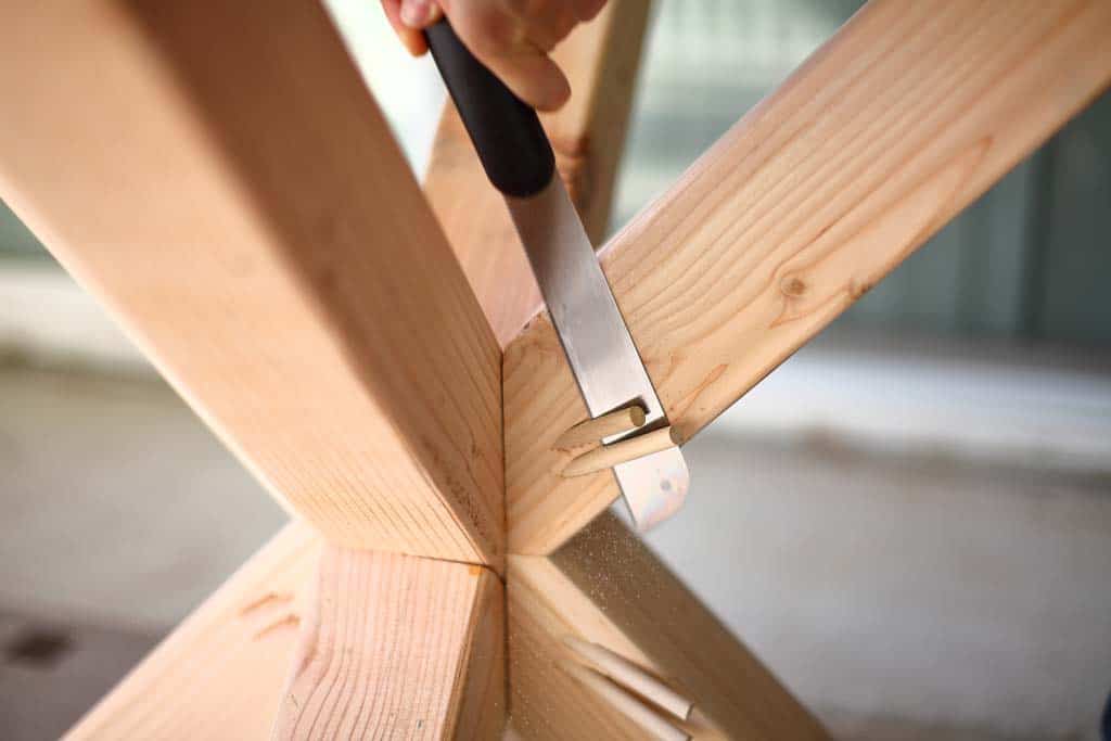 cutting dowel to cover pocket holes