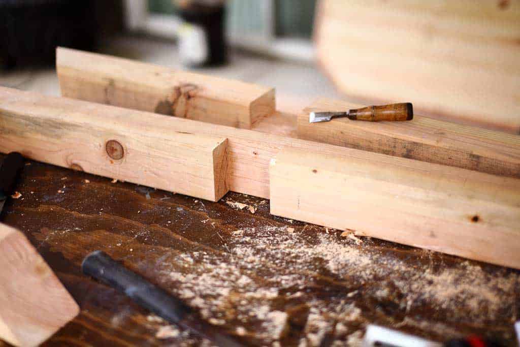 cutting notches for DIY Dining Table