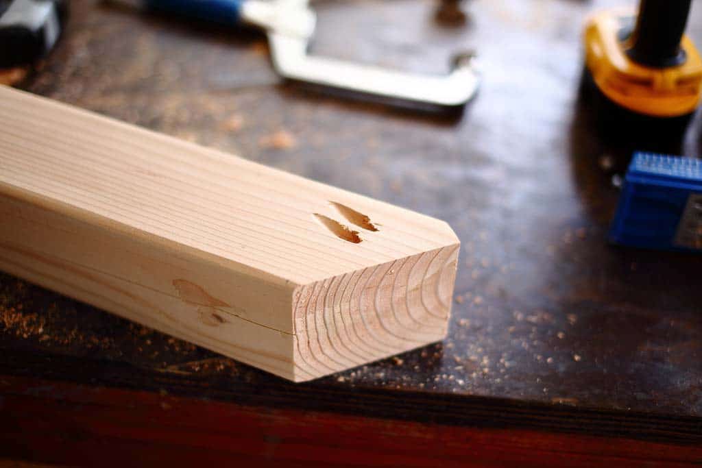 pocket holes on the legs for DIY Dining Table