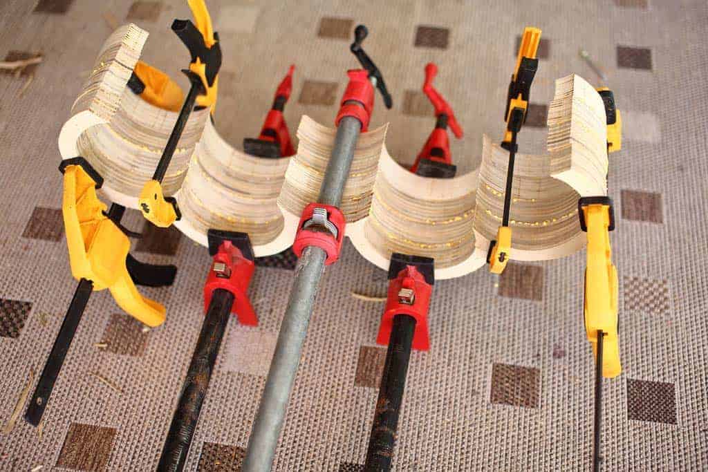 clamping the DIY Cloud Toilet Paper Storage together
