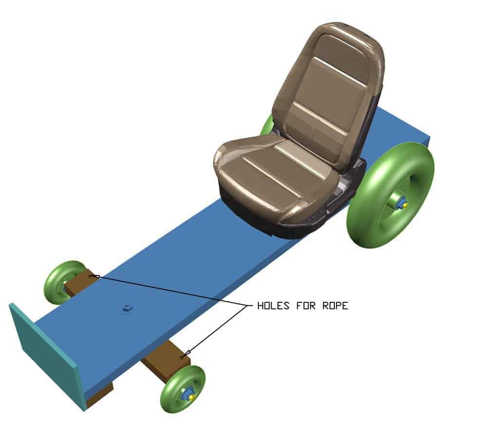 drill holes for ropes to steer the DIY Wood Go-Kart