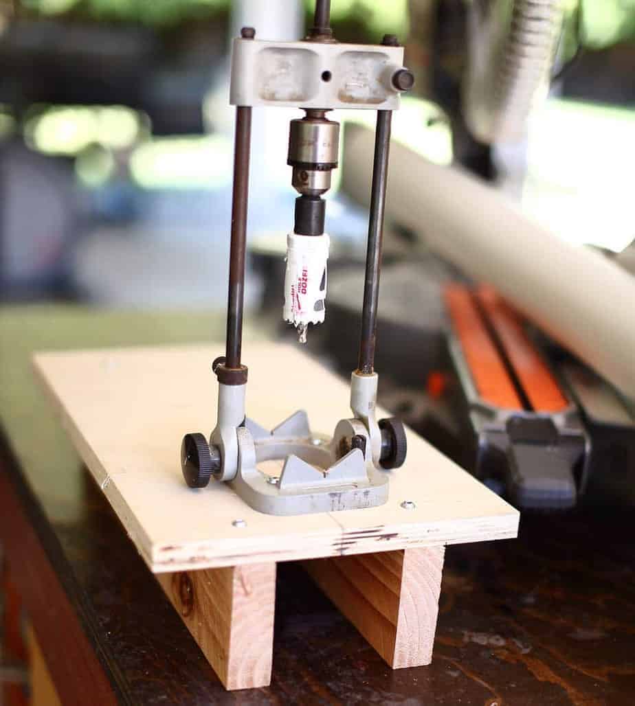 jig to drill holes for DIY PVC Pipe Patio Railing