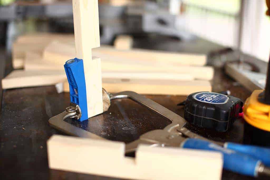 drilling pocket holes for DIY Indoor Plant Stand