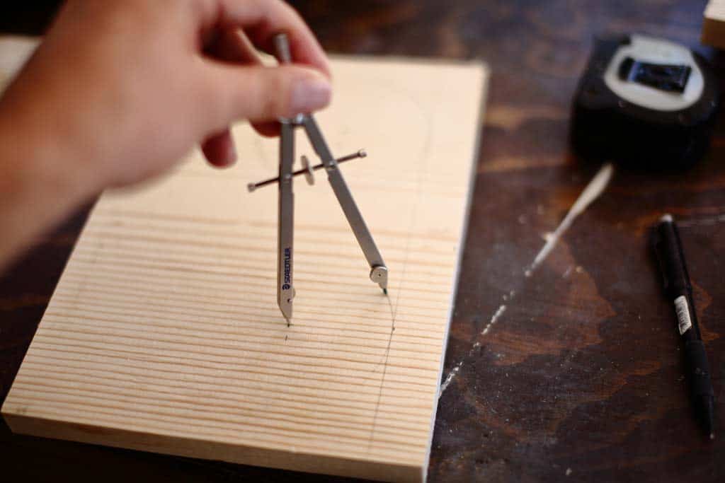 drawing cup holder circles for DIY Cornhole Scoreboard