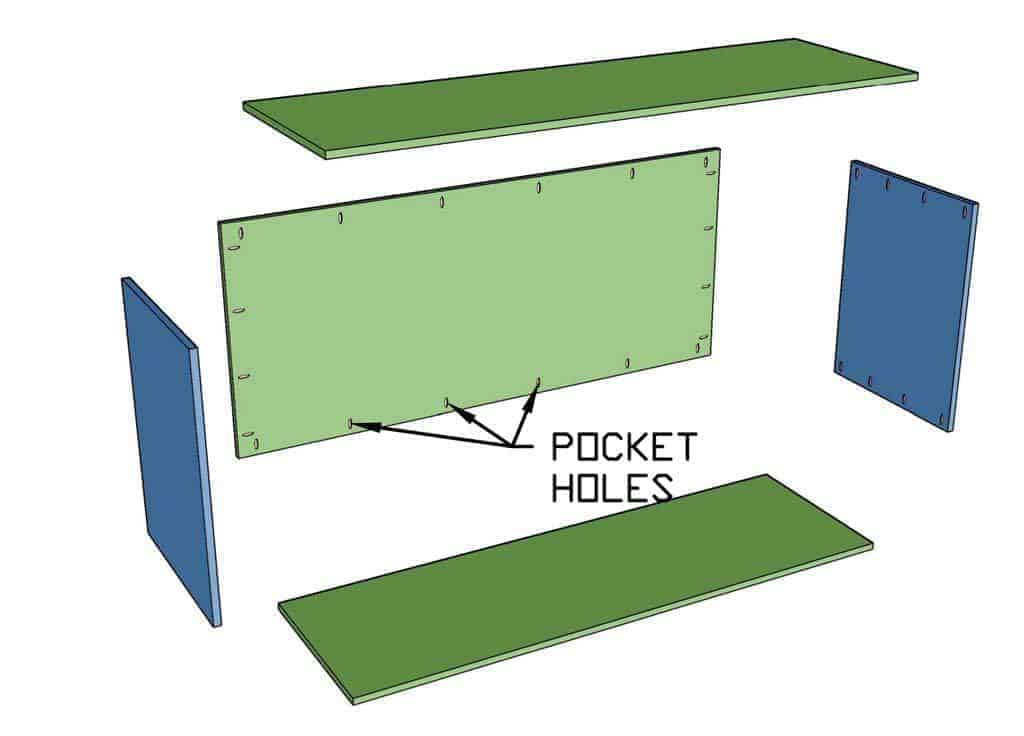 drilling pocket holes in boards for DIY 6 Drawer Dresser