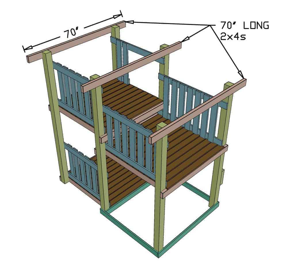 attaching 2x4 for the roof support of the DIY Backyard Playground