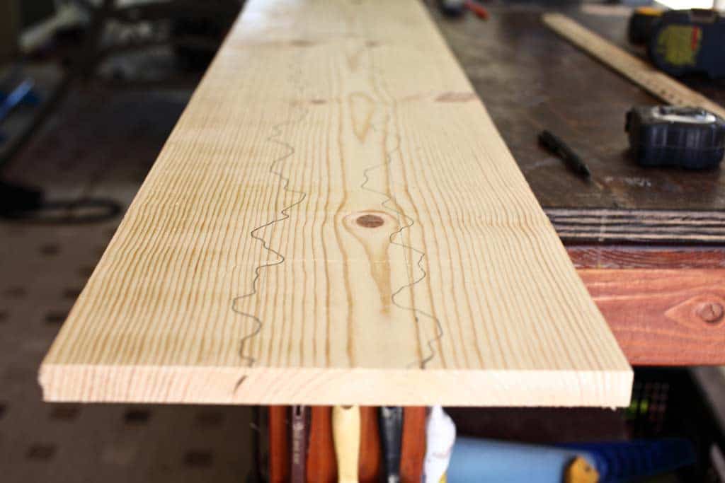 drawing a line for DIY Live Edge Mirror