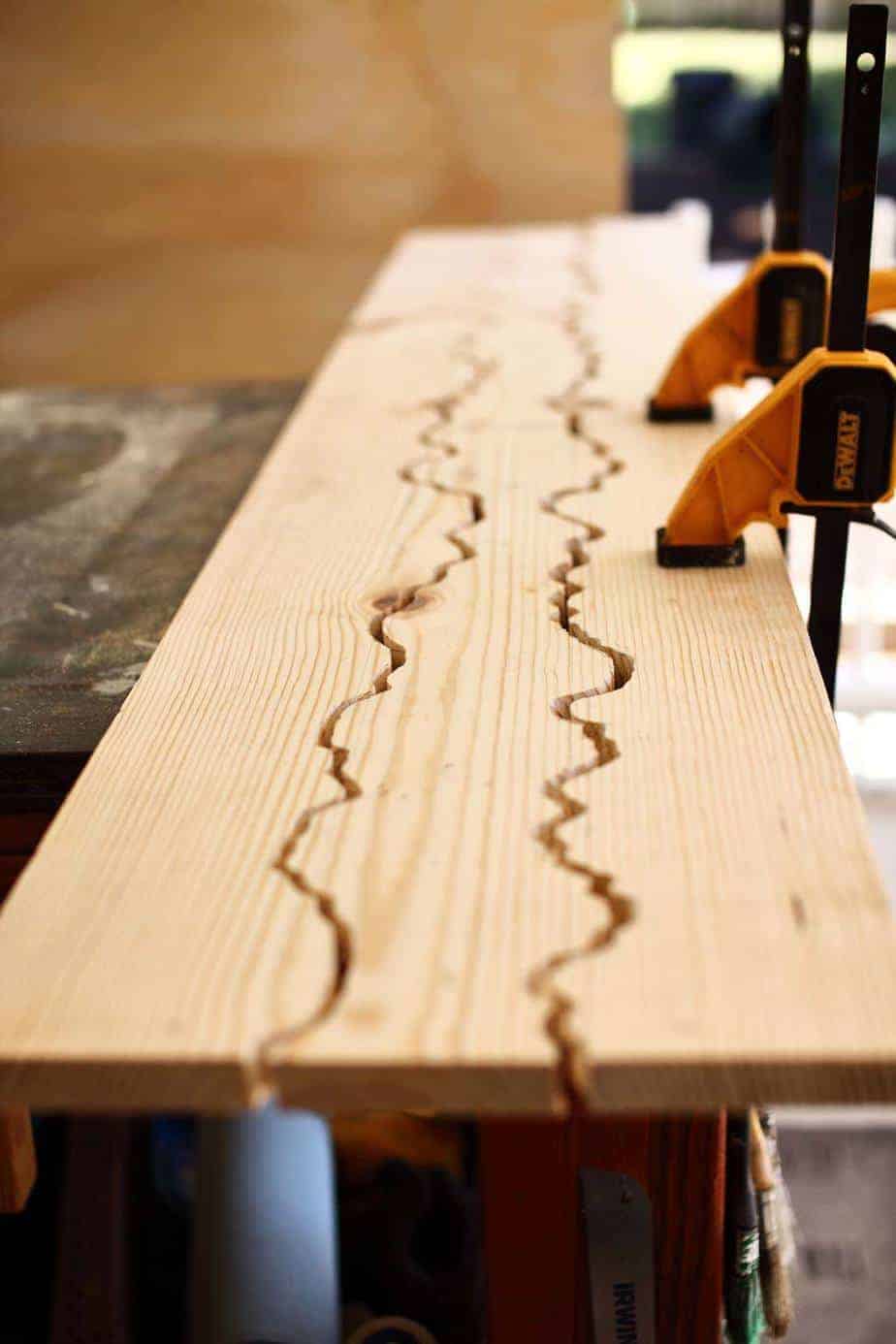 cutting wood for DIY Live Edge Mirror