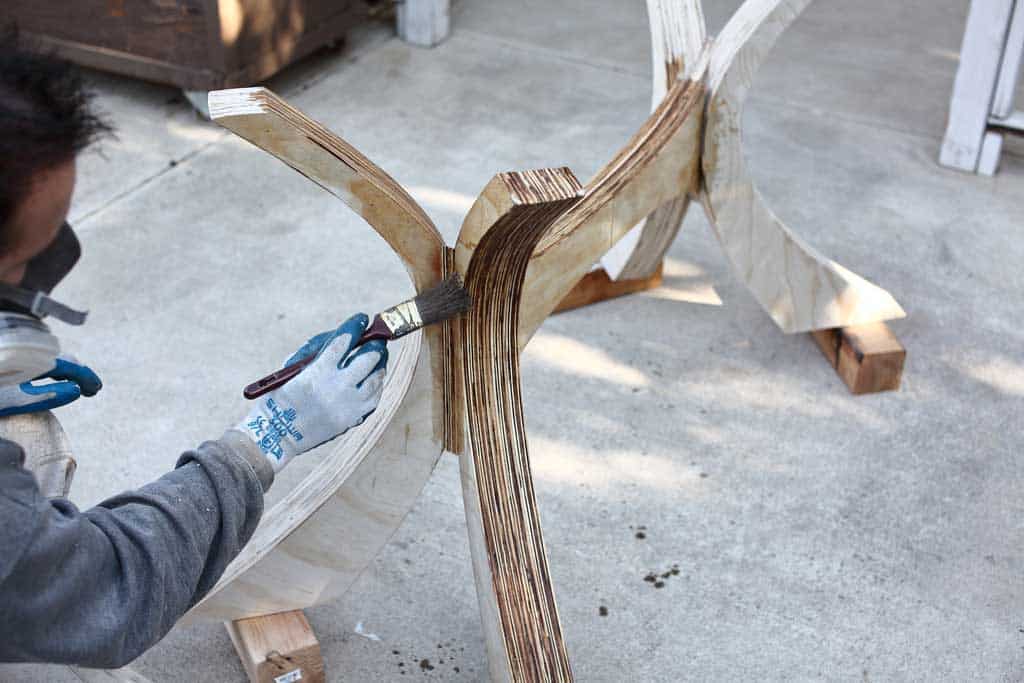 staining legs for DIY Kitchen Table with Epoxy 