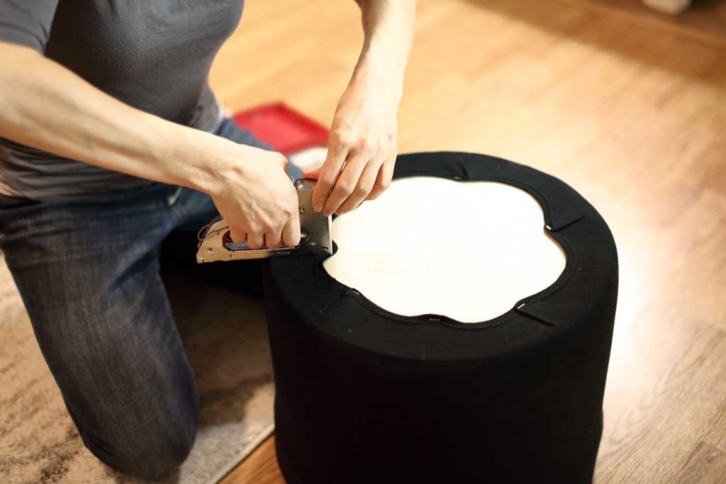 stapling fabric to ottoman