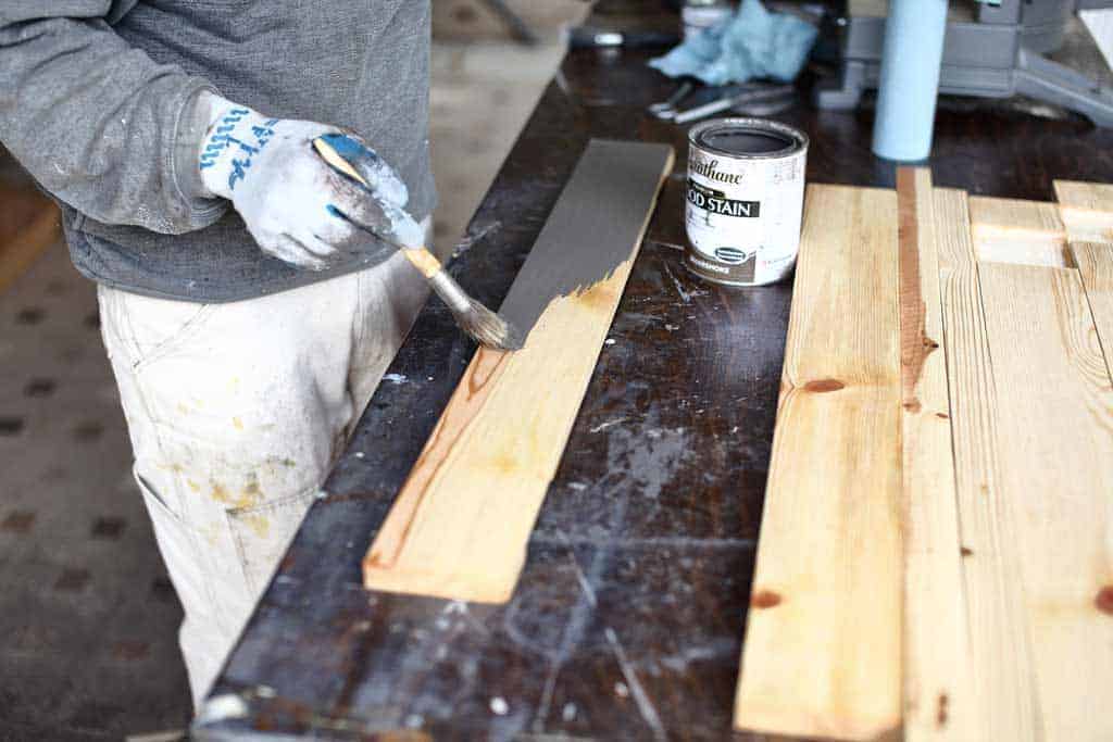 staining DIY mirror Frame for Entryway