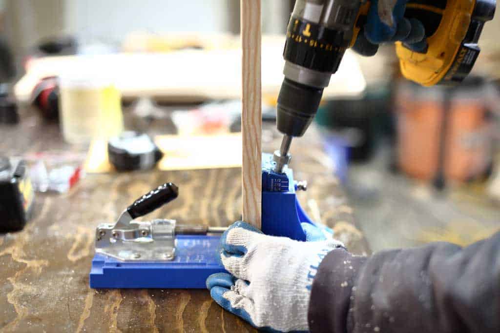 drilling pocket holes for DIY Curved Shelf