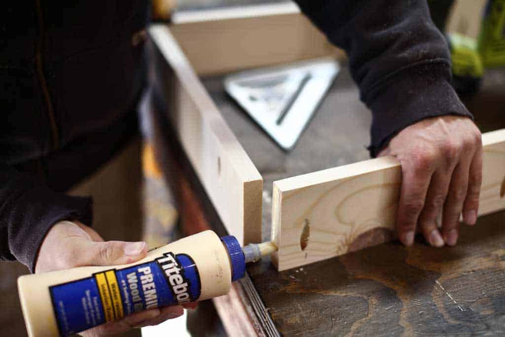 using wood glue for DIY Back of Door Shelf