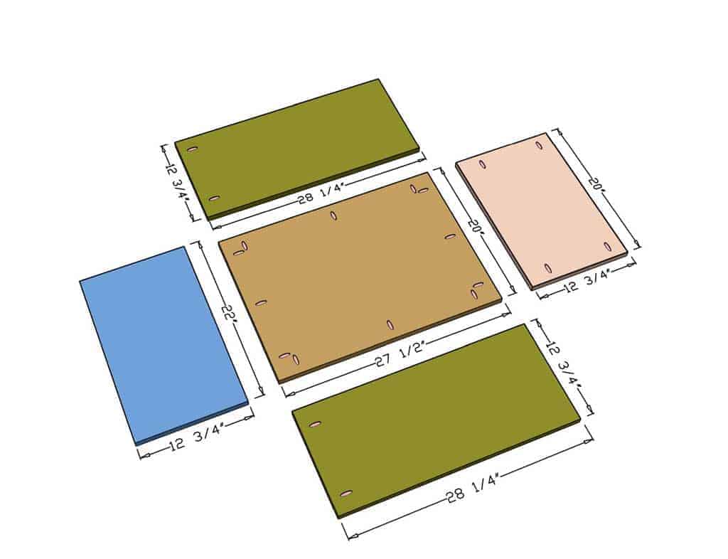 board dimensions for the drawer box of the DIY Mudroom Locker