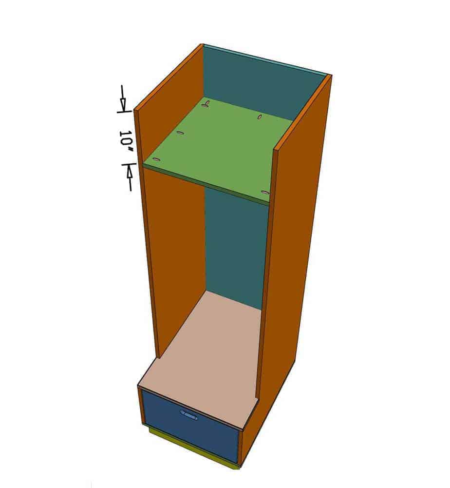 measuring and attaching shelf for the DIY Mudroom Locker