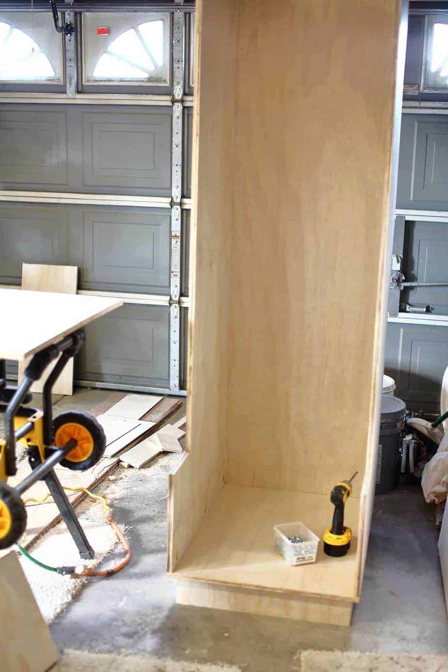 attaching sides and back board for DIY Mudroom Locker