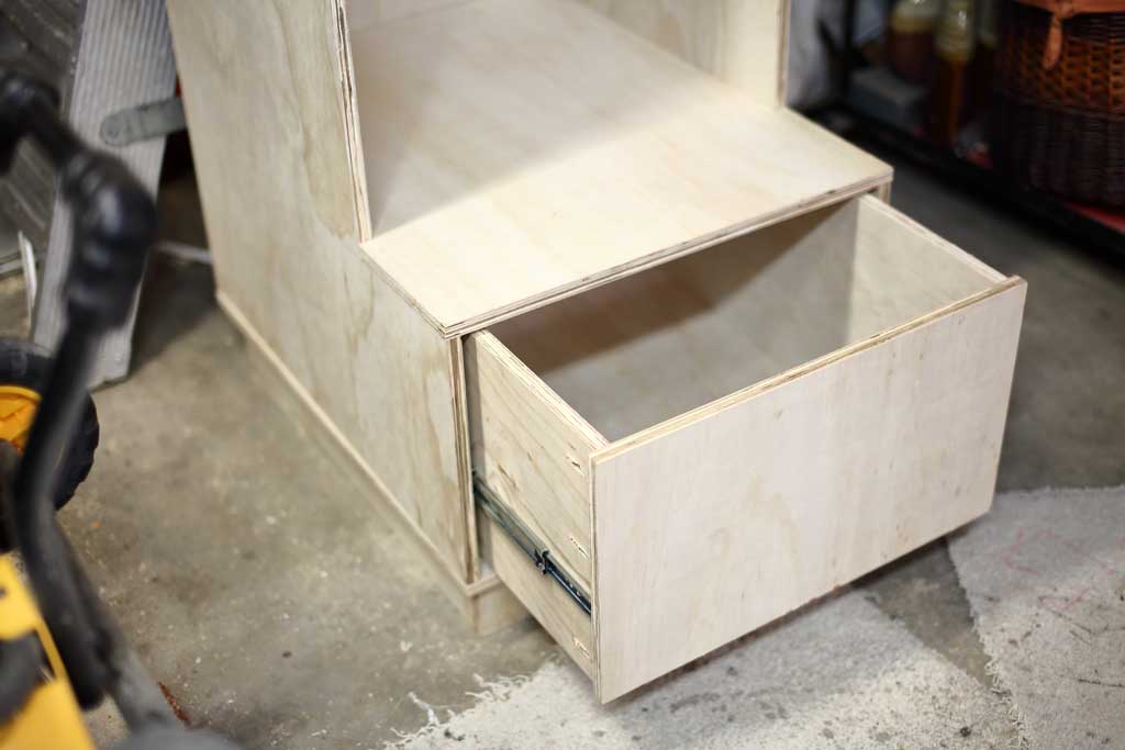 drawer installed for the DIY Mudroom Locker
