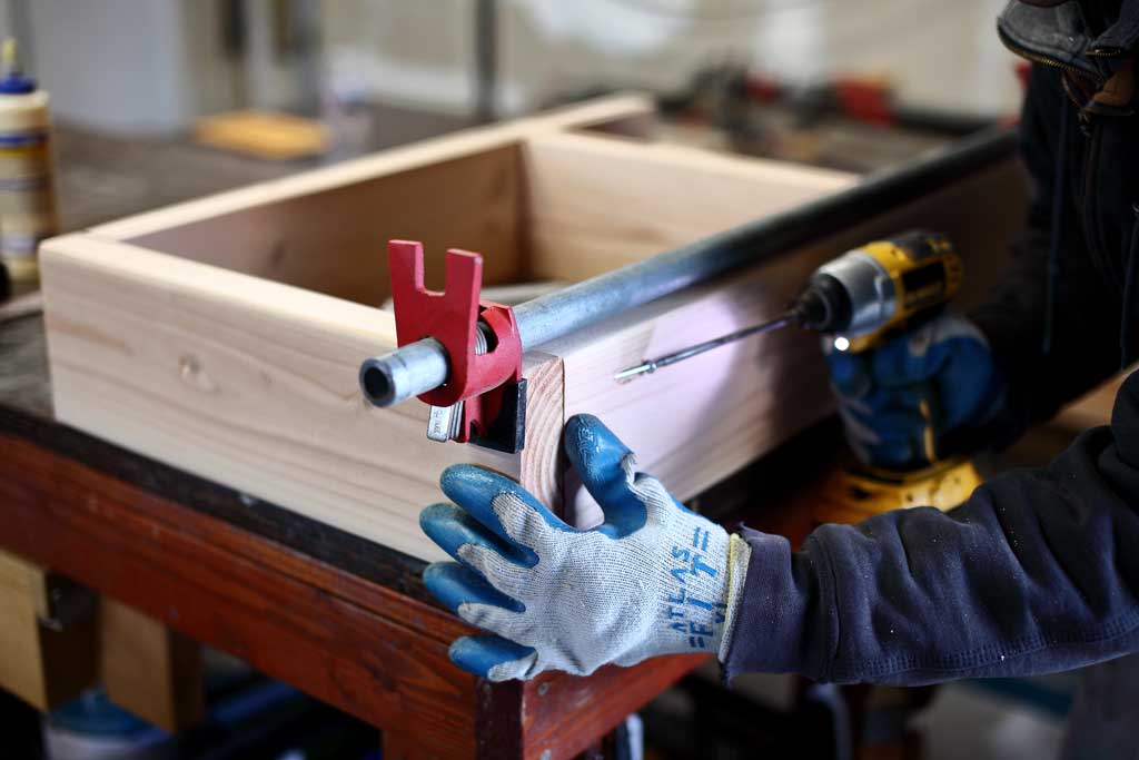 assembling lower bin frame for DIY Sensory Table