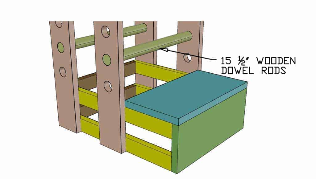 cut dowel rods for the DIY Toddler Step Stool