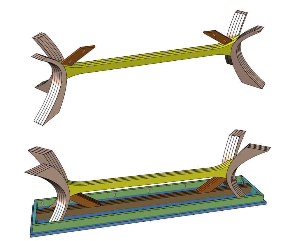 attaching curved legs to the bench seating
