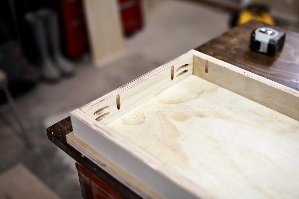 pocket hole at the end of the bench seating