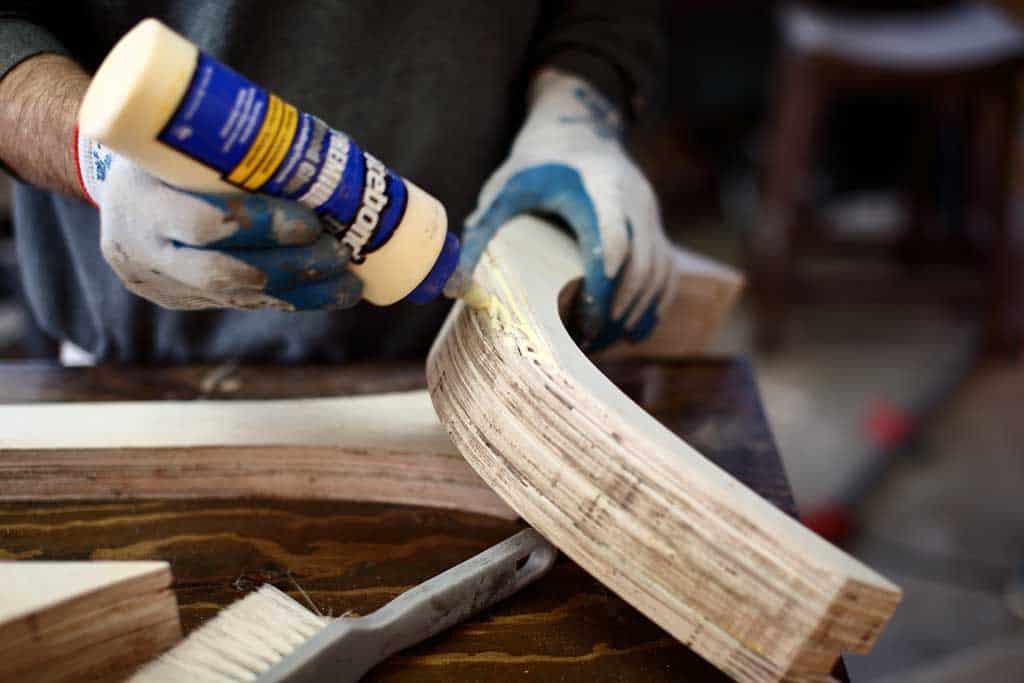 gluing curved legs for a bench