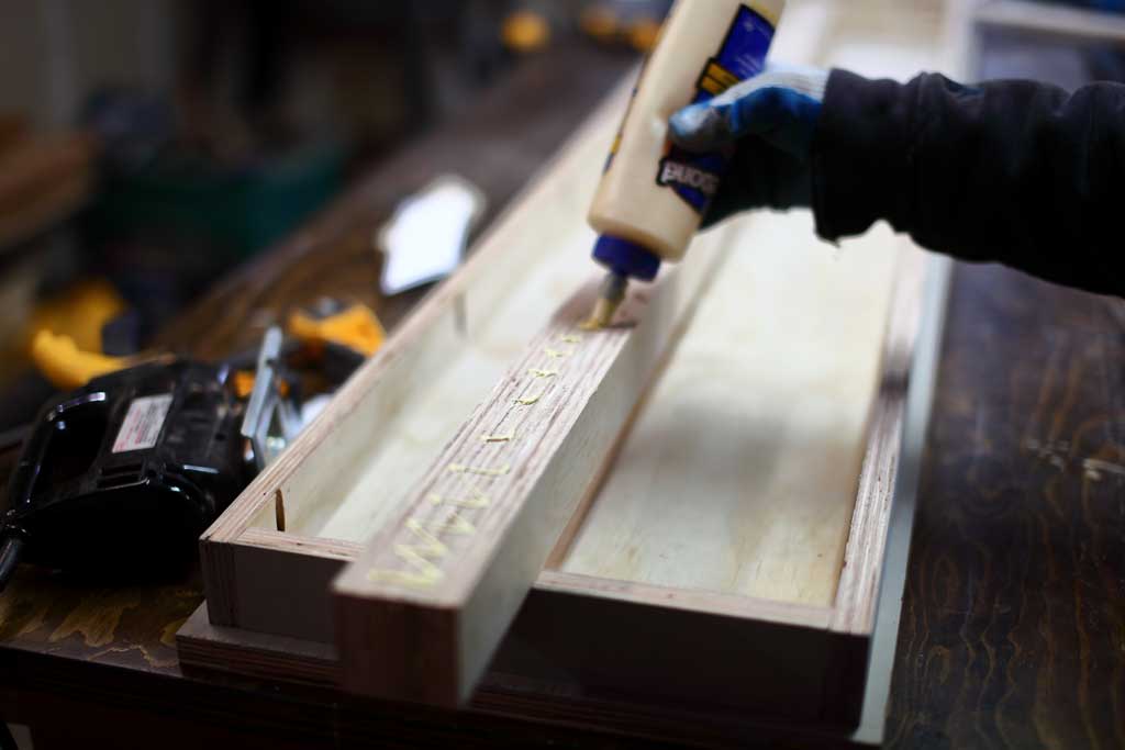 gluing the seating rail under the bench