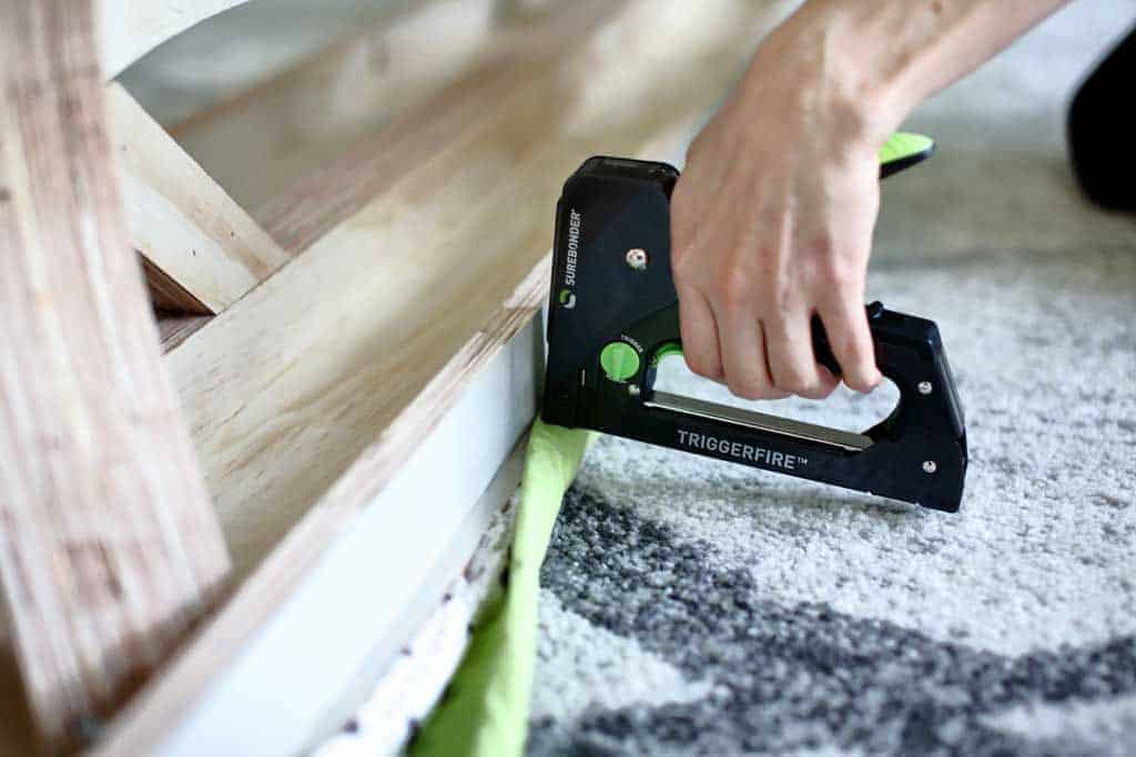 stapling fabric to bench seating