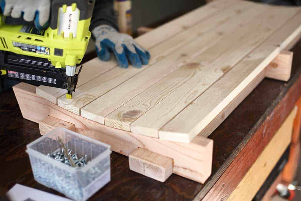 attaching seat boards for the DIY Outdoor swing Bench