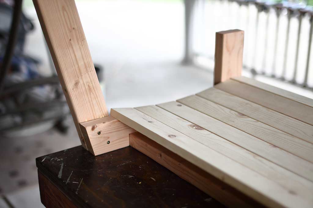 attaching backrest supports for the DIY Outdoor swing Bench