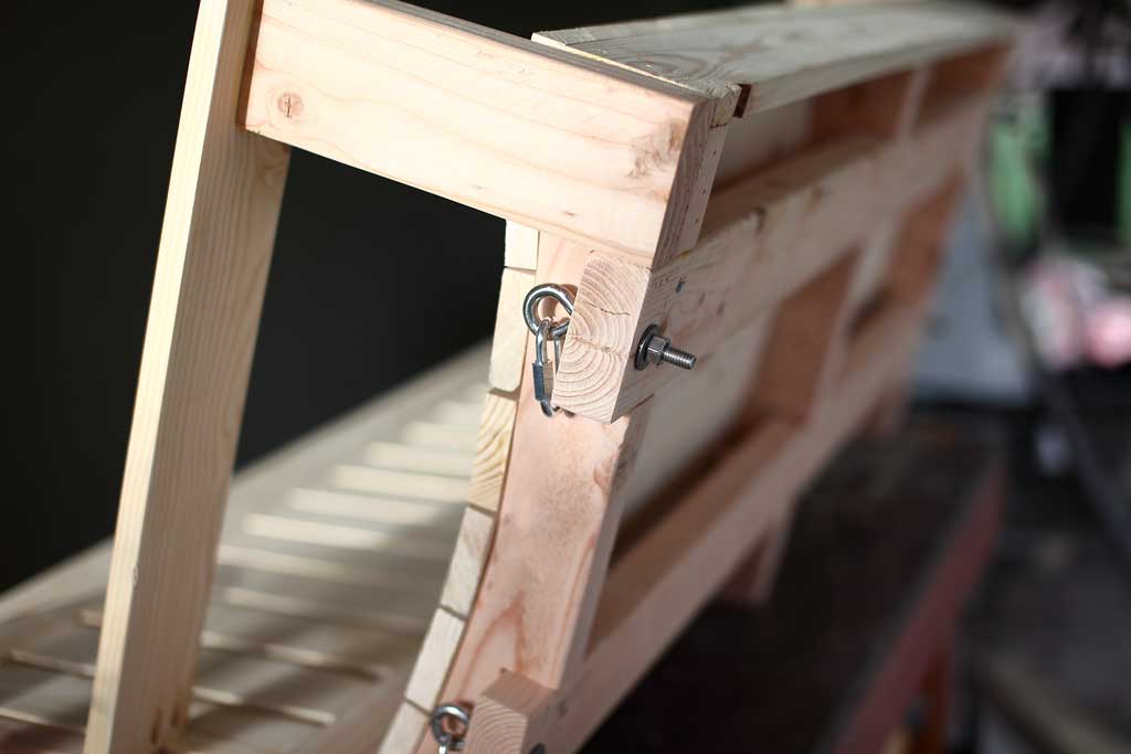 eye-hooks are attached on the DIY Outdoor swing Bench