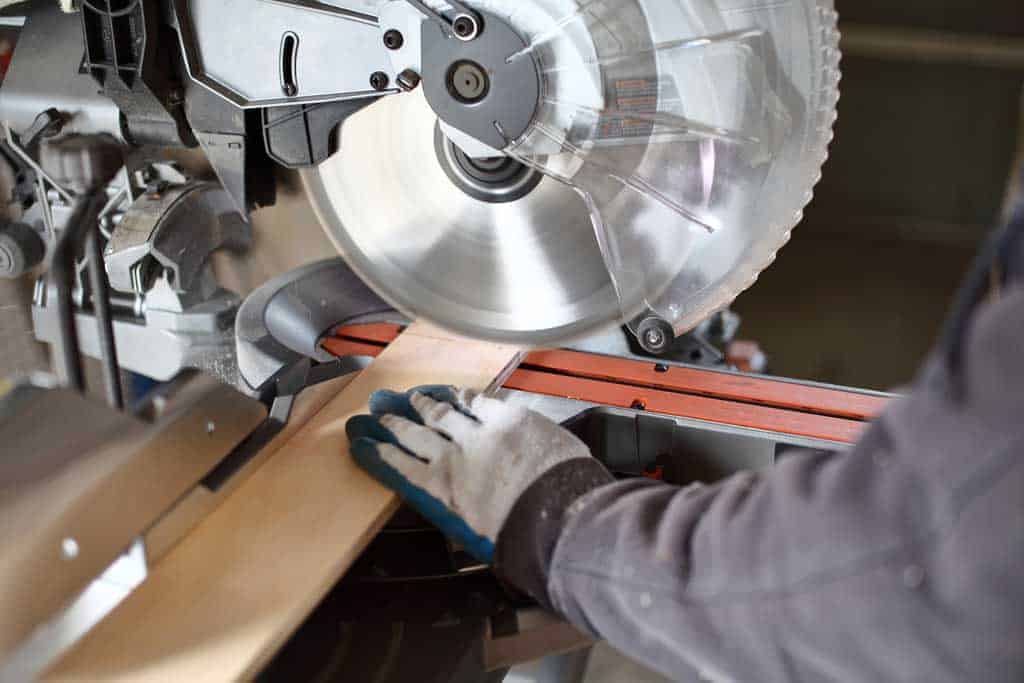 cutting wood using a miter saw
