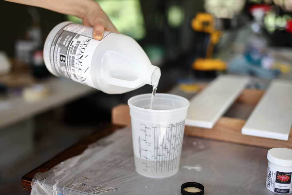 adding part b epoxy to bucket