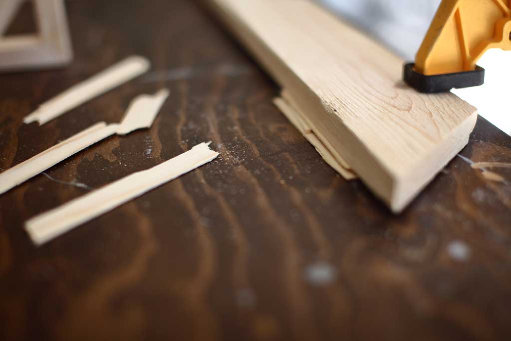 wood shims under the twisted board