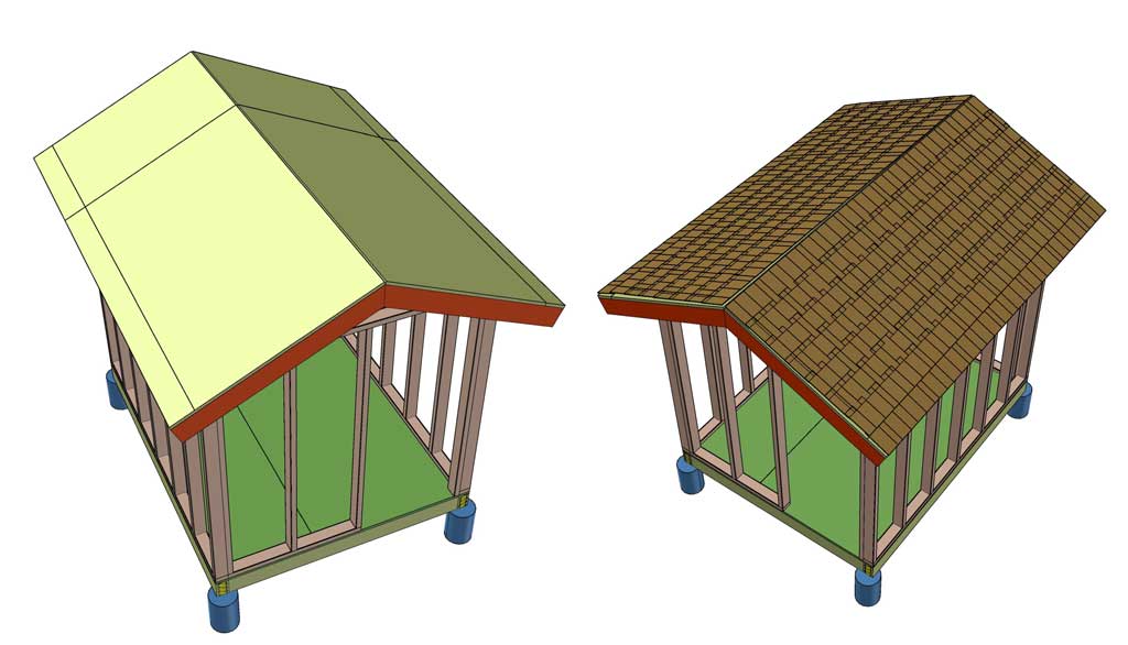 adding plywood and shingles on the roof of the DIY Chicken Coop