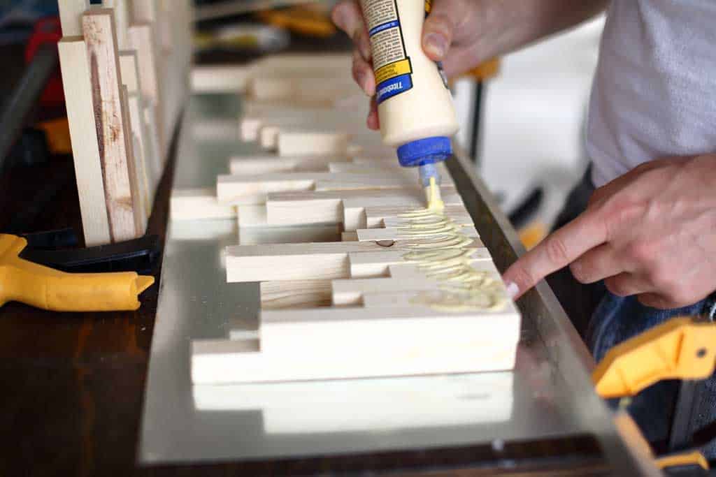 gluing the block together for light fixture