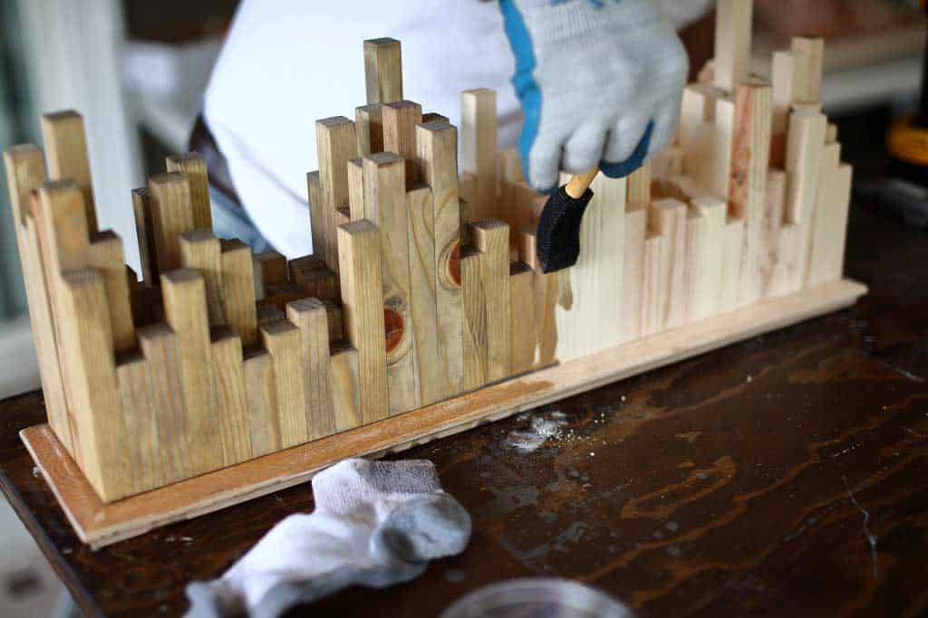 staining DIY bathroom light fixture